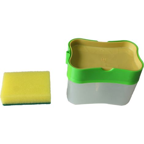 Distributeur de Savon Pressoir ABS avec Porte-Éponge pour Plan de Travail de Cuisine Vert (1/4)