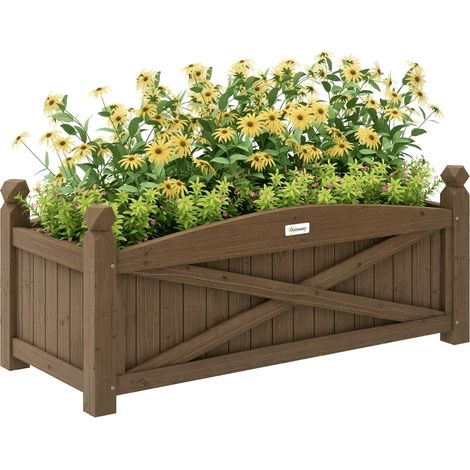 Jardinière en bois, carré potager extérieur bois avec trous de drainage, 90 x 39 x 37 cm, marron foncé (1/4)
