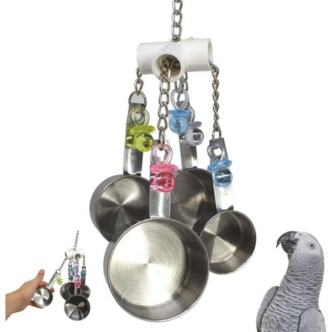 Jouet à Cliquer pour Perroquets, Accessoire de Cage Interactif avec Clochettes et Miroir, Compatible Gris du Gabon, Amazone, Conure et Cacatoès