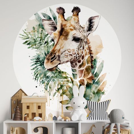 Sticker mural rond / cercle Enfants - Girafe - Diamètre 60 cm - Adhésif MAT (1/2)