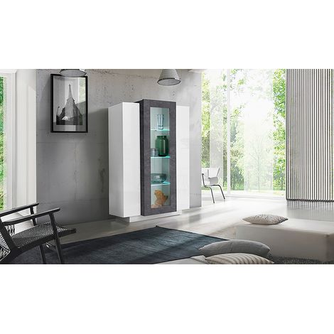 Vitrine moderne blanc laqué brillant/ardoise Corso (1/4)