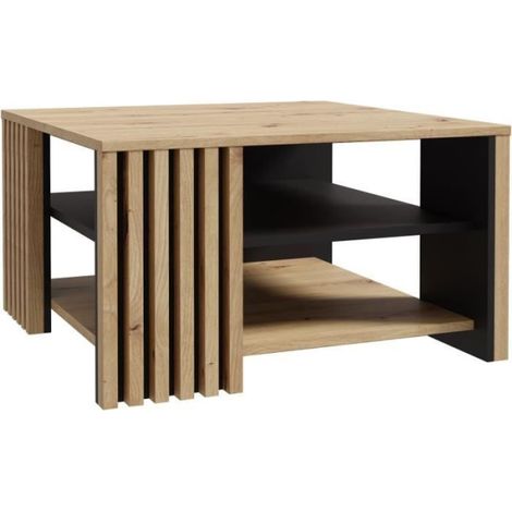 Table basse CARDIGAN - Décor chene artisan et noir - L80 x P80 x H45 cm - Poignées en métal noir (1/6)