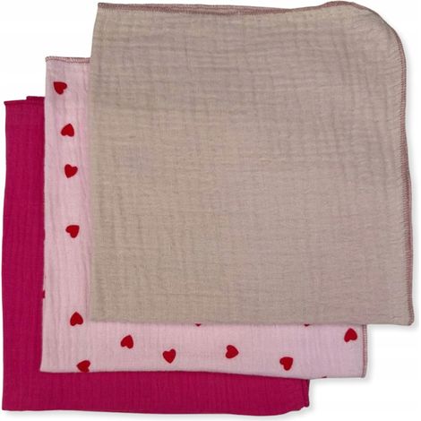 Confezione da 3 mini pannolini in mussola 38x38, rosa, talco, amaranto (1/5)
