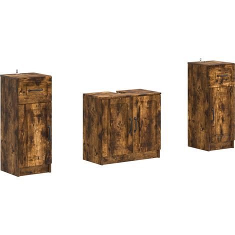 Maison Exclusive - Set di armadietti da bagno in 3 pezzi UTRECHT Rovere Fumo (1/5)