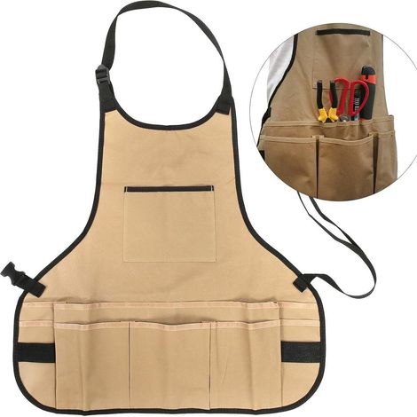 Tablier de jardinage et barbecue avec grande poche de rangement 61 x 60 cm pour jardiniers kaki (1/5)