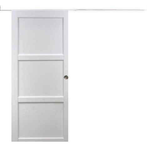 Porta scorrevole a 3 pannelli 'Korya' bianca 204X83 con binario in alluminio bianco + scocche