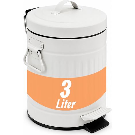 Relaxdays Kosmetikeimer, 3 Liter, Absenkautomatik, entnehmbarer Inneneimer, Metall, Bad Mülleimer mit Deckel, weiß (1/5)