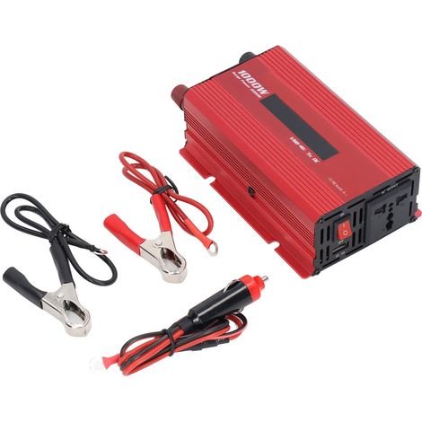 Convertisseur de puissance solaire pour véhicule, 1000 W, avec affichage LED, CC/CA et pinces crocodiles, 12 V CC vers 220 V CA. (1/5)