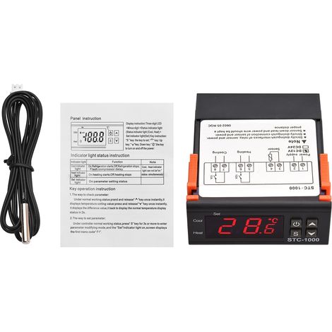Régulateur de Température Numérique STC-1000 Thermostat Intelligent pour Frigo DC 12V avec Chauffage/Refroidissement/Correction de Température/Démarrage Différé/Alerte Température Haute ou Basse
