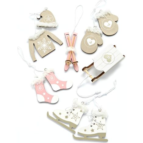 Heitmann Deco - Decorazione per albero di Natale, in legno, bianco/naturale/rosa, 7-10 cm (1/5)
