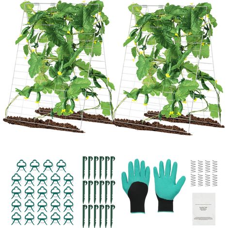 Mophorn 35" x 55" Set traliccio pieghevole per cetrioli, supporto da giardino in metallo per piante rampicanti, pomodori, zucca, letto rialzato, esterno