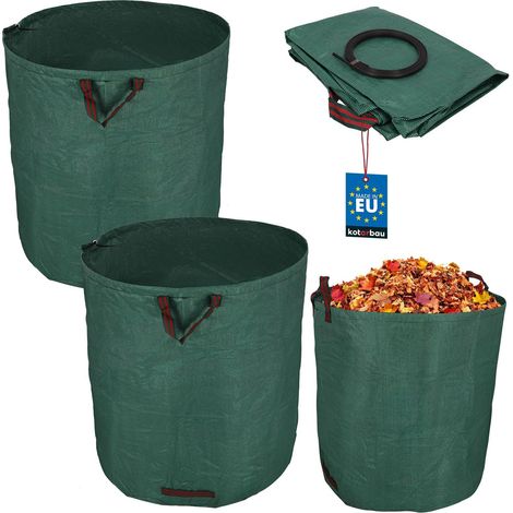KOTARBAU® Sac Dechets Verts 635 L - Sac Jardin en Tissu PP Lot de 2 Sac Jardin Dechets Verts - Sac Végétaux Pliable - Poignées de Transport - Autoportant - Vert