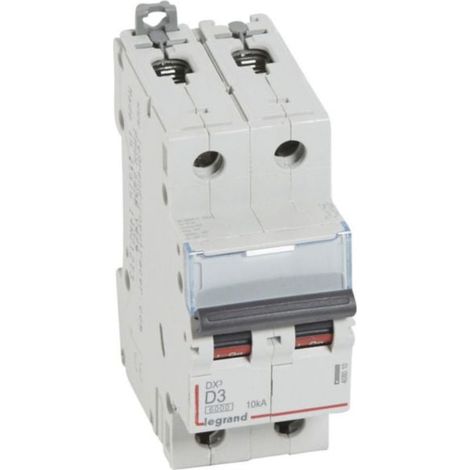 Disjoncteur DX³6000 10kA arrivée haute et départ bas à vis 2P 230V à 400V - 3A - courbe D - 2 modules - LEGRAND