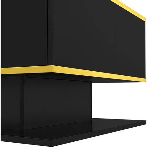 Table basse moderne 100 cm avec finition brillante, décor doré, 3 tiroirs et éclairage LED multicolore pour salon et séjour (1/5)