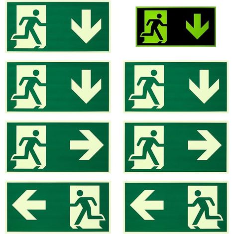 Emergency Exit Cartels, Left Right Down Signal Via di Fuga Vinyl Adhesive for Outside and Indoor, Doors, Offices (1/4)