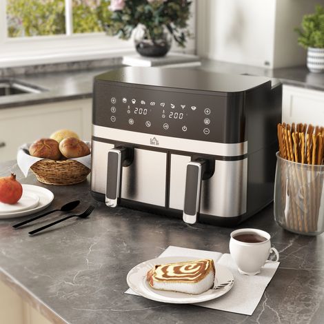 Friteuse à air chaud, 2700 W, 8 programmes, 41,8 cm x 39,2 cm x 31,1 cm, noir et argent