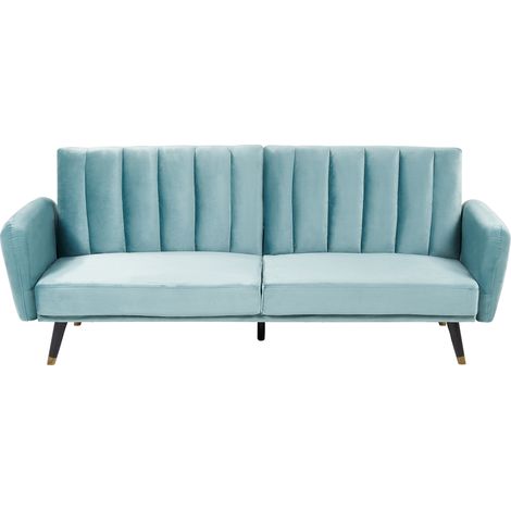 Sofá cama 3 plazas de terciopelo azul claro negro convertible Vimmerby