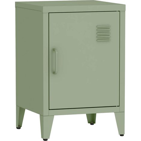 Industrial metal bedside table with 1 door, Soho, Light Green, 38x38x57 cm
