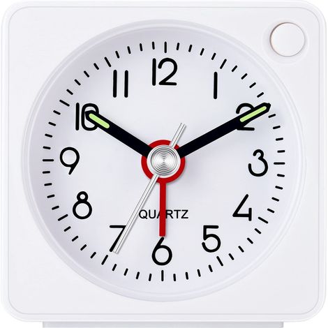 Réveil Analogique - Mouvement Quartz Silencieux - Pour Chambre Bureau Études Voyage - Blanc - 1 Pièce (1/5)
