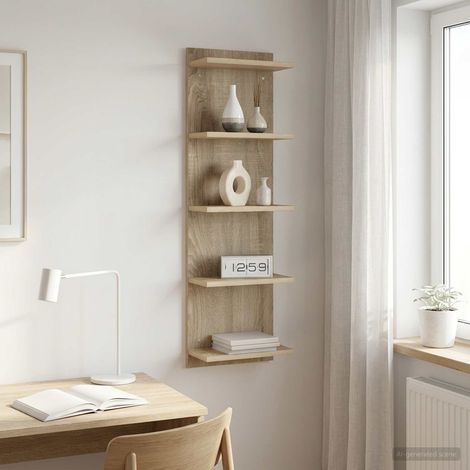 Étagère murale de rangement chêne sonoma en bois d’ingénierie 30 x 15 x 100 cm - PANGIVO (1/5)