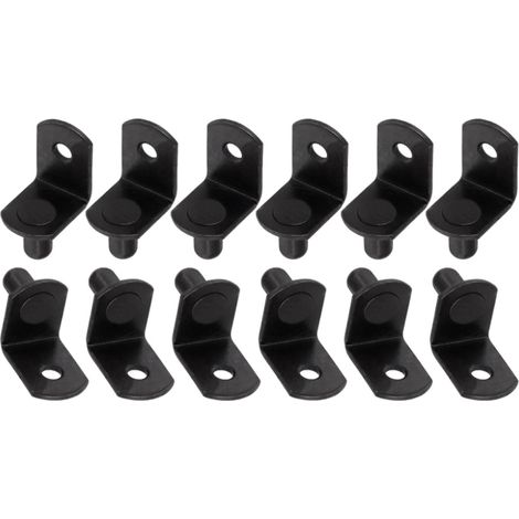 Lot de 12 broches d'étagère en forme de L, chevilles de support noires de 6 mm avec trou en acier plaqué pour trous d'étagère sur bibliothèque