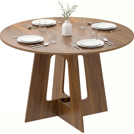 Table à manger ronde pour 4 personnes, Ø 110 x 73,5 cm, table de cuisine avec base croisée, marron