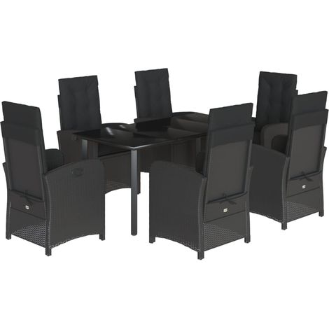Maison Exclusive - Set da Pranzo da Giardino 7 pz Nero con Cuscini in Polyrattan (1/5)