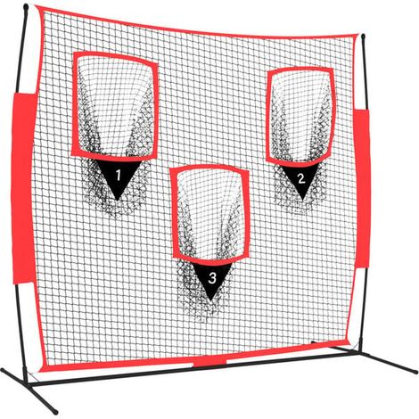 Filet de baseball portable, noir/rouge, 183x105x183 cm, en polyester. (1/5)