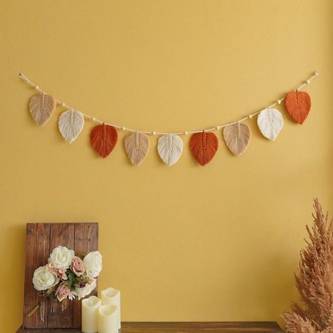 Boho Wandbehang mit Quasten Handgewebter, blattförmiger Wandbehang Herbstliche Blattdekoration Garnquastenornament Künstlerische Wanddekoration (1/5)