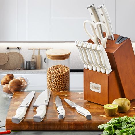 14 pièces Couteau Cuisine avec Affûteur Intégré Blocs de Bois (1/5)