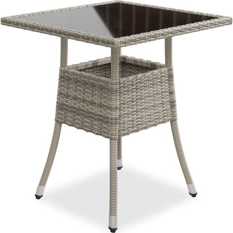 Tavolo da giardino quadrato in polyrattan Yoro Grigio 60 cm Tavolo resistente alle intemperie con piano in vetro (1/2)