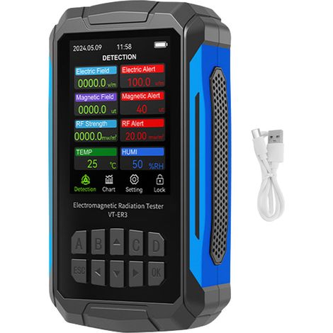 Détecteur de rayonnement de champ électromagnétique, écran couleur TFT 2,8 pouces, dosimètre rechargeable 5 en 1 noir (1/5)