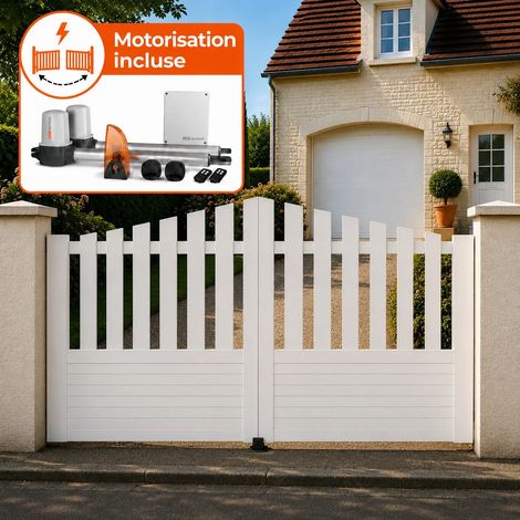 Portail battant électrique PVC blanc avec moteur Sentinel H 145 x L 350 ALENÇON CONVEXE (1/5)