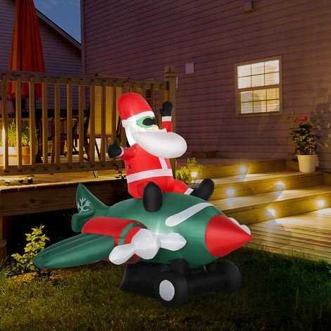 Décoration de Noël extérieure  Père Noël gonflable dans un avion de 160 cm avec lumières LED intégrées