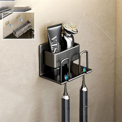 Soporte de pared para cepillos de dientes, apto para portavasos y soportes para cepillos de dientes de baño (negro, dos unidades) (1/5)