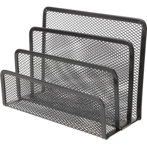 Porte-revues/classeurs en métal à 4 compartiments, organisateur de bureau pour la maison ou le bureau (noir)-17.00X13.50X12.50CM-Black (1/3)