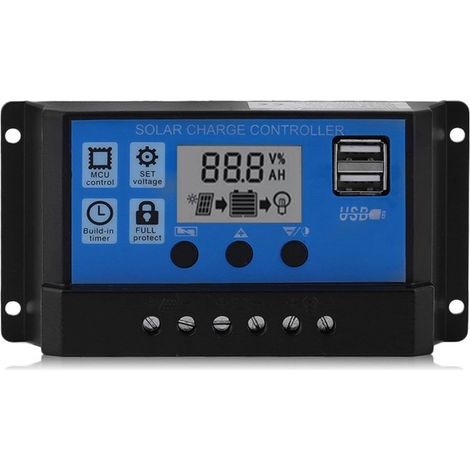 20A Régulateur de Charge à Double Panneau Solaire avec 5V Double Port USB,30A Intelligent Contrôleur de Charge Solaire de LCD Affichage (1/5)