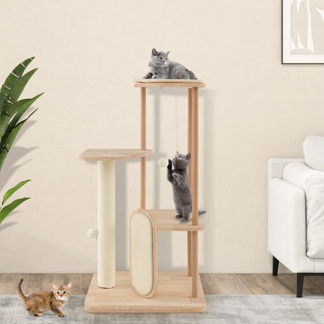 Arbre à chat, Maison à chat Moderne en Bois 120 cm avec Griffoirs et Perchoir Rembourré CW6631 Maison Chic (1/4)