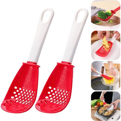 Set aus 2 multifunktionalen Küchenlöffeln, Sieben und Küchenutensilien zum Kochen, Abgießen, Zerkleinern und Mahlen (1/5)