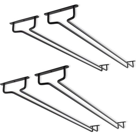 Lot de 4 supports pour verres à vin sous armoire de 15,7 pouces - Support en métal pour verres à vin - Support pour verres à vin - Pour mini bar, rangement de cuisine - Noir (1/5)