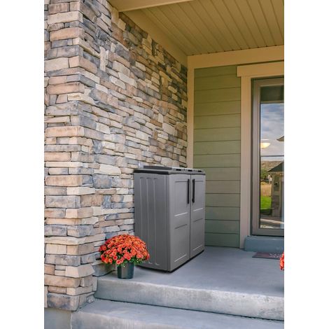Dmora Armario de basura para exteriores o internos, puerta móvil 3 bolsas a 2 puertas, 100% Made in Italy, 68x37h84 cm, color gris, con embalaje reforzado (1/3)