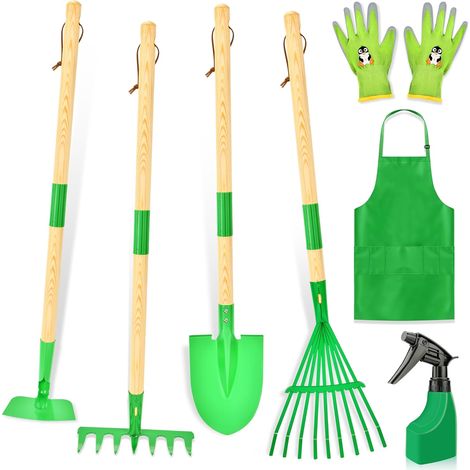 Ensemble d'Outils de Jardinage Enfant, Jouets de Jardinage avec Pelle Gants Tablier Arrosoir, Kit de Jardinage pour Garçons et Filles 3 Ans+ (Vert) (1/5)