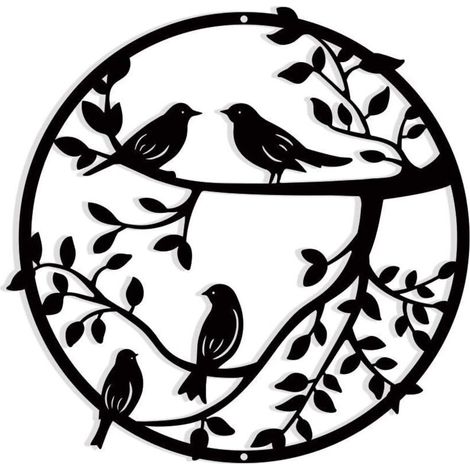 Décoration murale en métal, 30cm, oiseau en métal sur branche d'arbre, silhouette murale d'oiseaux, décoration murale suspendue en fer forgé noir (1/4)