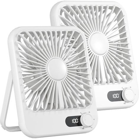Lot de 2 petits ventilateurs de voyage rechargeables portables avec 100 vitesses, affichage numérique, pliable à 180°, ventilateur à piles pour bureau, chambre à coucher, extérieur, cadeau (1/5)