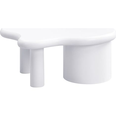 Mesa de centro moderna blanca de MDF irregular, 2 cajones, 97 x 64 x 42 cm (1/5)