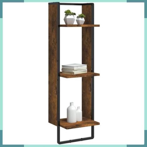 Étagère murale 3 niveaux - 836305 - chêne fumé - 30x25x100 cm - bois d'ingénierie & métal (1/5)