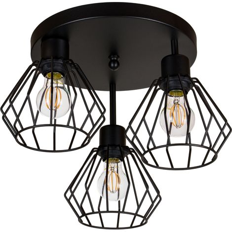 Plafoniera nera, in metallo industriale, 3xE27, illuminazione LED moderna per soggiorno, cucina, camera da letto, cameretta dei bambini, loft (1/4)