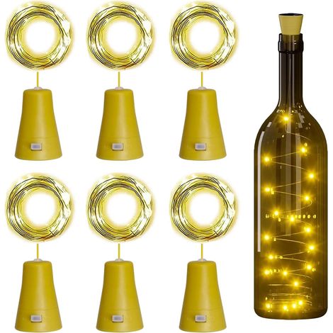 6 Pièces Guirlande Lumineuse Bouteille Noel LED Bouteille Guirlande Lumineuse à Piles, 2M 20 LED Lampes de Bouteille IP65 Étanche Fil en Cuivre Décoration pour Noël Mariage, Blanc Chaud (1/5)