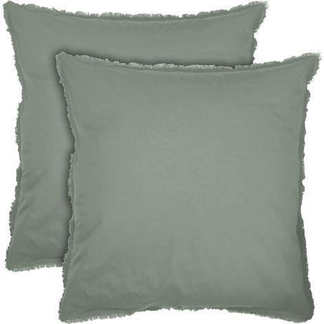Lot de 2 taies d'oreiller Coton LAVÉ à Franges 100% Coton (1/5)