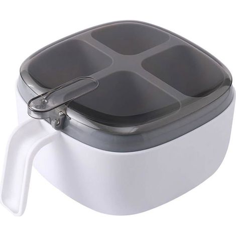 Boîte à Condiments 4 Compartiments - Pots Épices avec Couvercle, Rangement Cuisine Pratique (Blanc) (1/5)